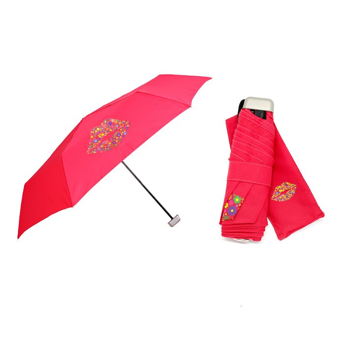 Doppler Mini Slim Carbonsteel KISS - dámský plochý skládací deštník růžová