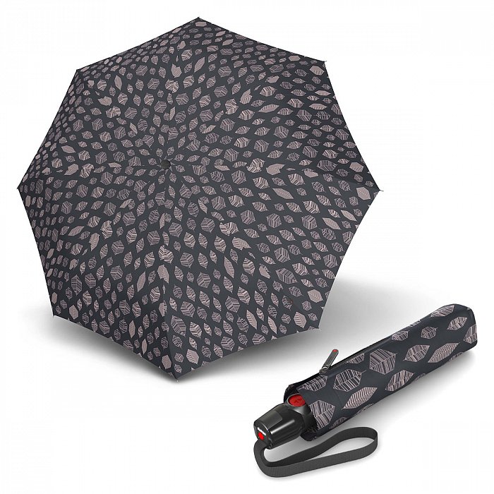 Knirps T.200 Medium Duomatic Leaves Grey - dámský plně-automatický deštník